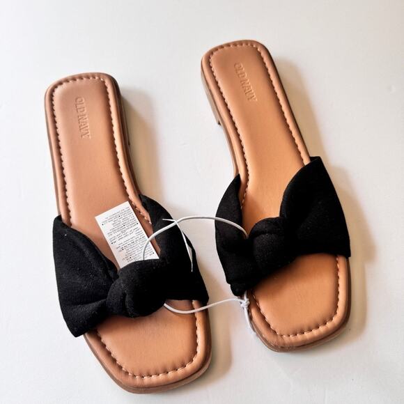 Old Navy Women’s Square Toe Black Jack Knotted Low Heel Flat Sandals Sz 7 - Picture 3 of 8